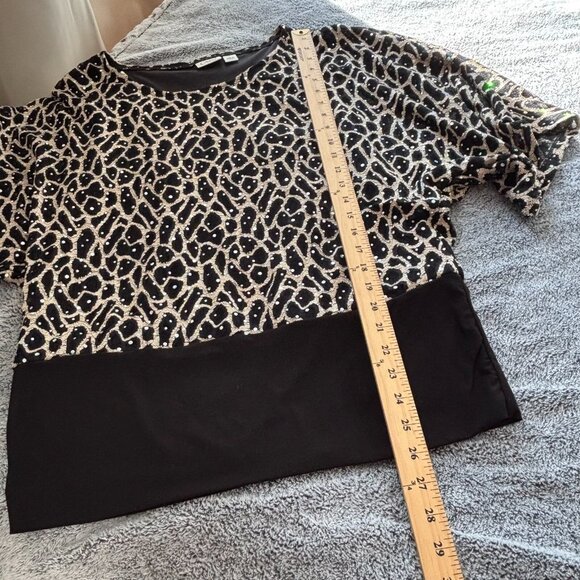 Vtg Cato Womens Top Large Gold Sequins Lace Sheer Retro Disco Rave Elegant 18117 - Picture 4 of 8